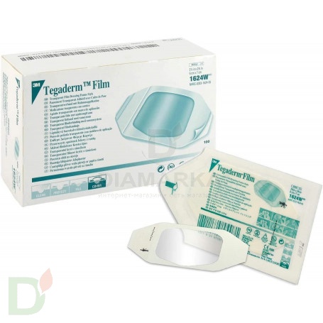 Пластырь прозрачный водостойкий Тегадерм без выреза (3M™ Tegaderm Film) 1624W, 6 x 7 см, упак. 100 шт