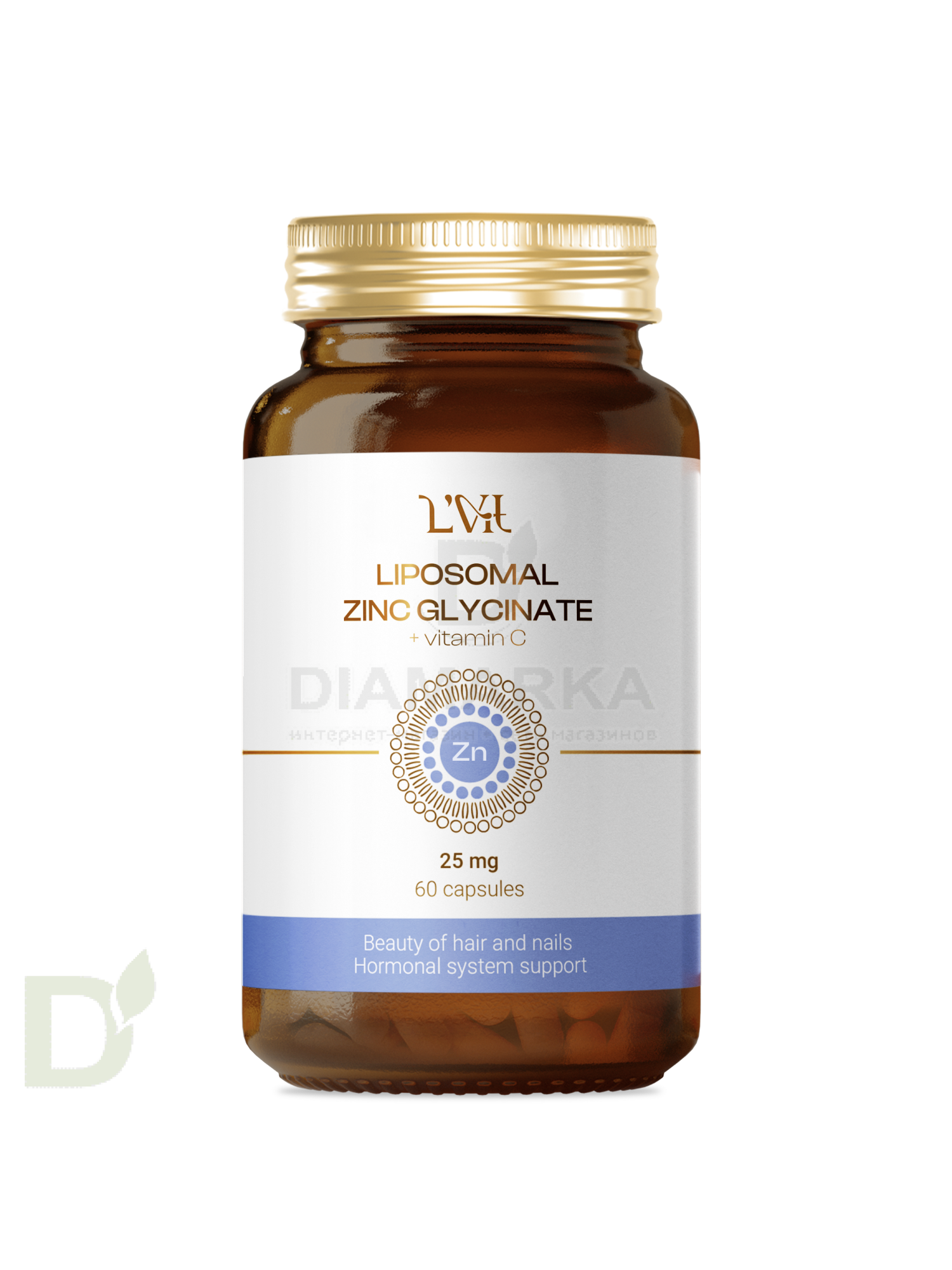 Витамины L'Vit Liposomal Zinc Glycinate + Vitamin C, 25 мг в 1 капсуле, 60 капс в Барнауле