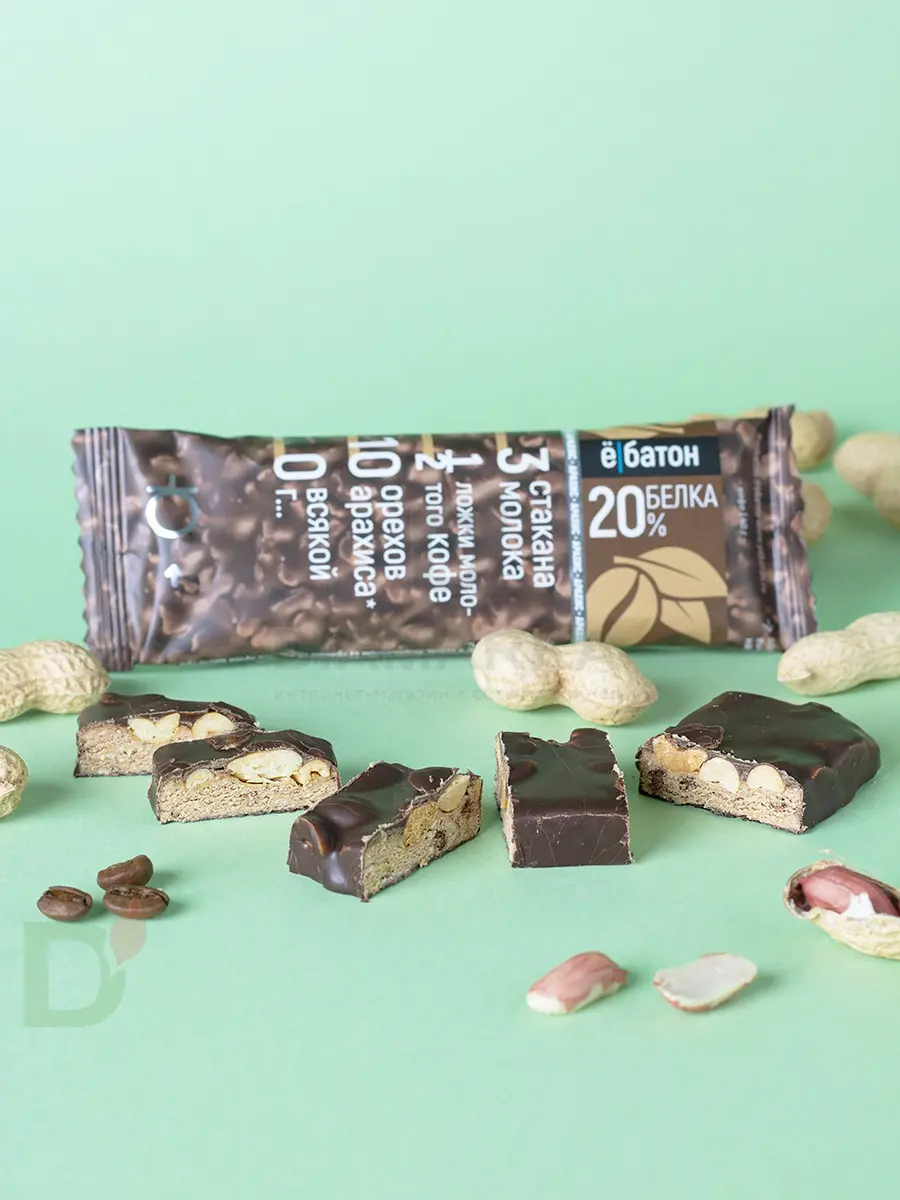 Батончик протеиновый Ё/батон "Арахис-Кофе" в шоколадной глазури 40гр в Барнауле