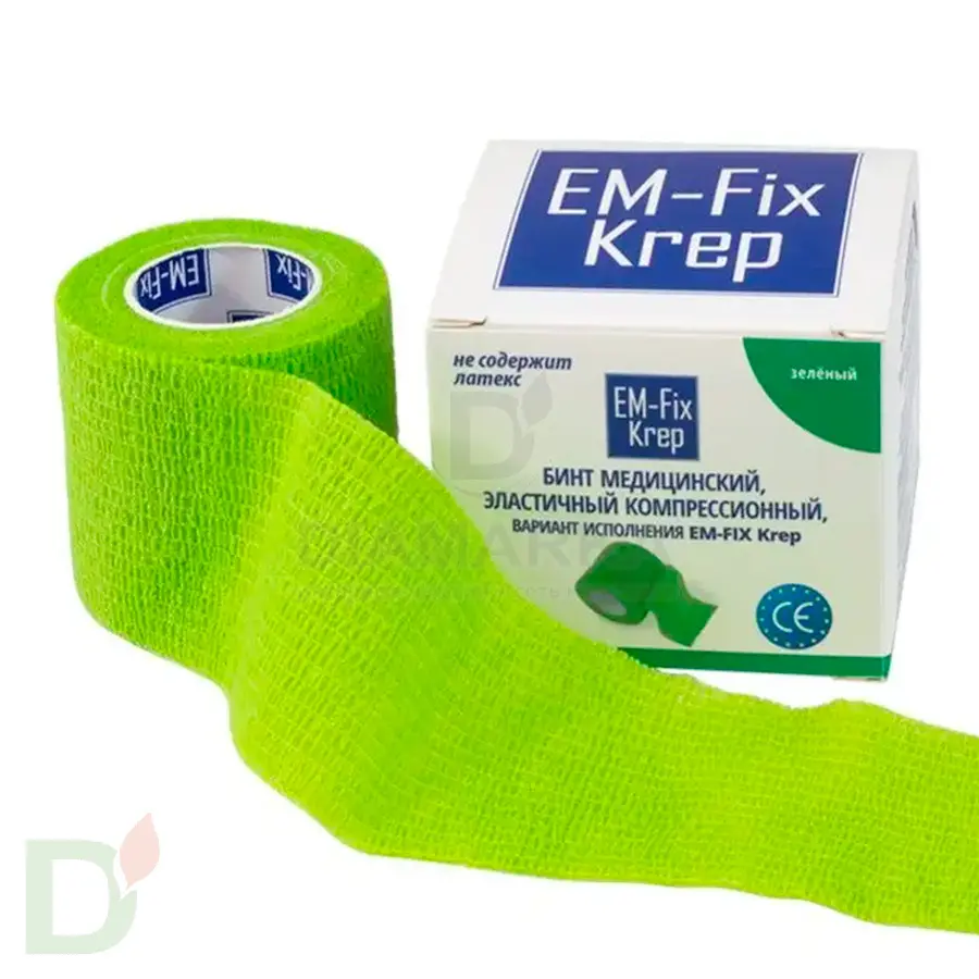 Бинт эластичный когезивный EM-fix krep Лайм, 5 см х 4,5 м в Барнауле