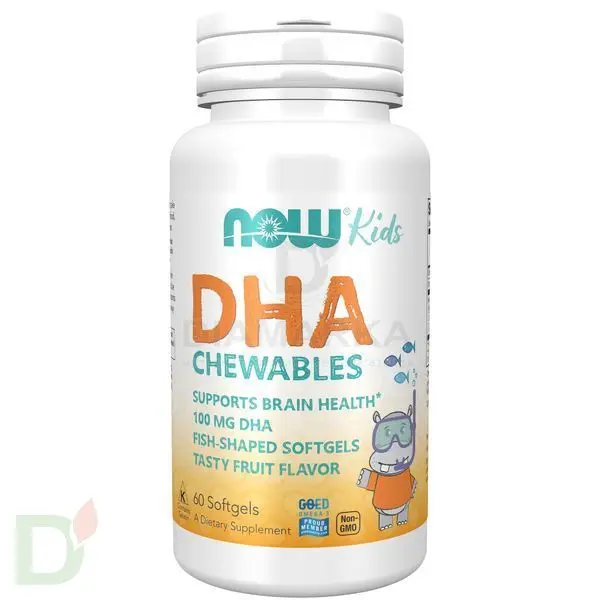 Витамины NOW Омега-3 детская для улучшения памяти и внимания, жевательные пастилки, 1000DHA, 60 шт в Барнауле